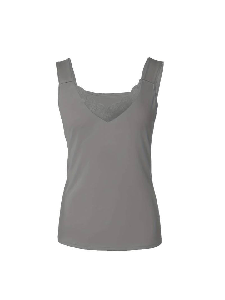 Chic women's sleeveless tank top with elegant lace trim, a versatile and fashionable everyday piece.
