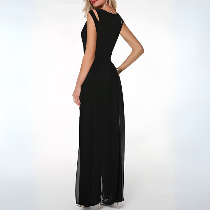 Elegant women's sleeveless wide-leg jumpsuit in a chic one-piece design, perfect for formal or casual events.