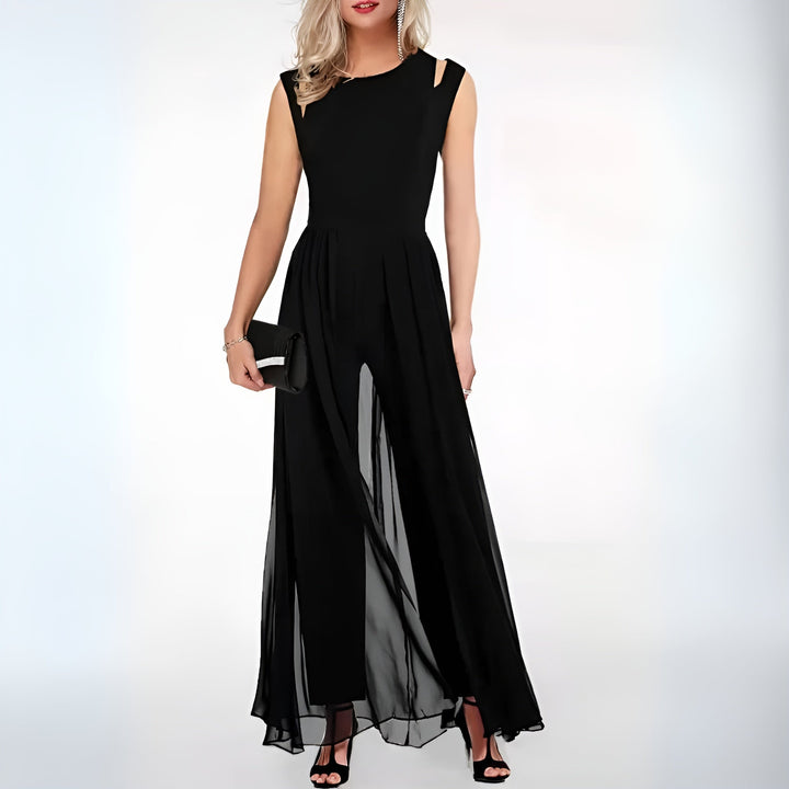 Royal blue elegant sleeveless wide-leg jumpsuit, a stylish one-piece womenswear fashion statement.