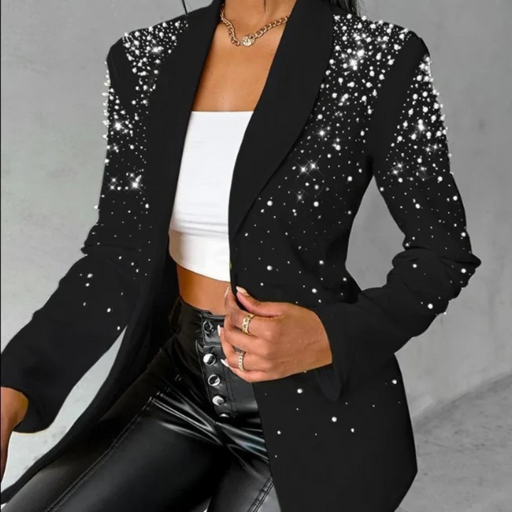 Fashionable women's blazer, slim cut with elegant pearl accents, suitable for formal events or versatile office style.