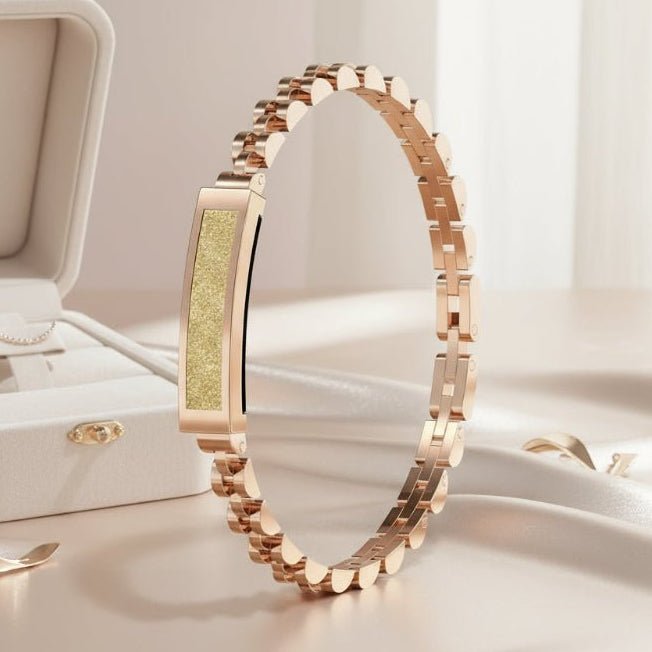 Elegant women's smart bracelet with Bluetooth fitness tracking, heart rate monitor, and notifications.