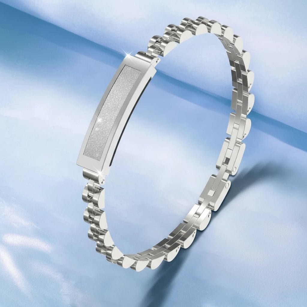 Stylish women's fitness tracker & health monitor, a sophisticated smart bracelet for daily activity.