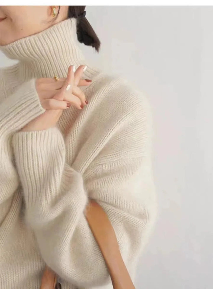 Warm women's turtleneck sweater for fall & winter. Soft, elegant, and cozy, perfect for casual or layering outfits.
