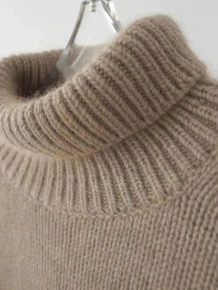 Elegant yet casual women's soft turtleneck sweater. Warm, cozy, and relaxed fit for fall/winter comfort & style.