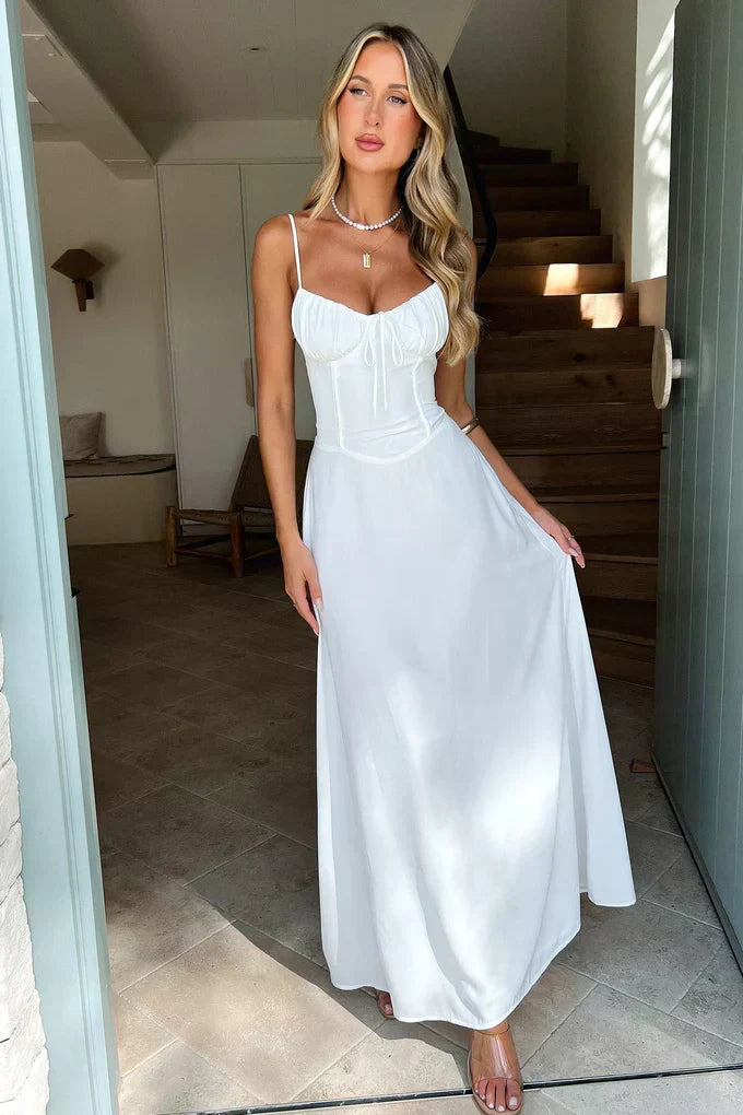 Lovely blue women's formal maxi dress with spaghetti straps & a flattering wrap design, great for occasion wear.