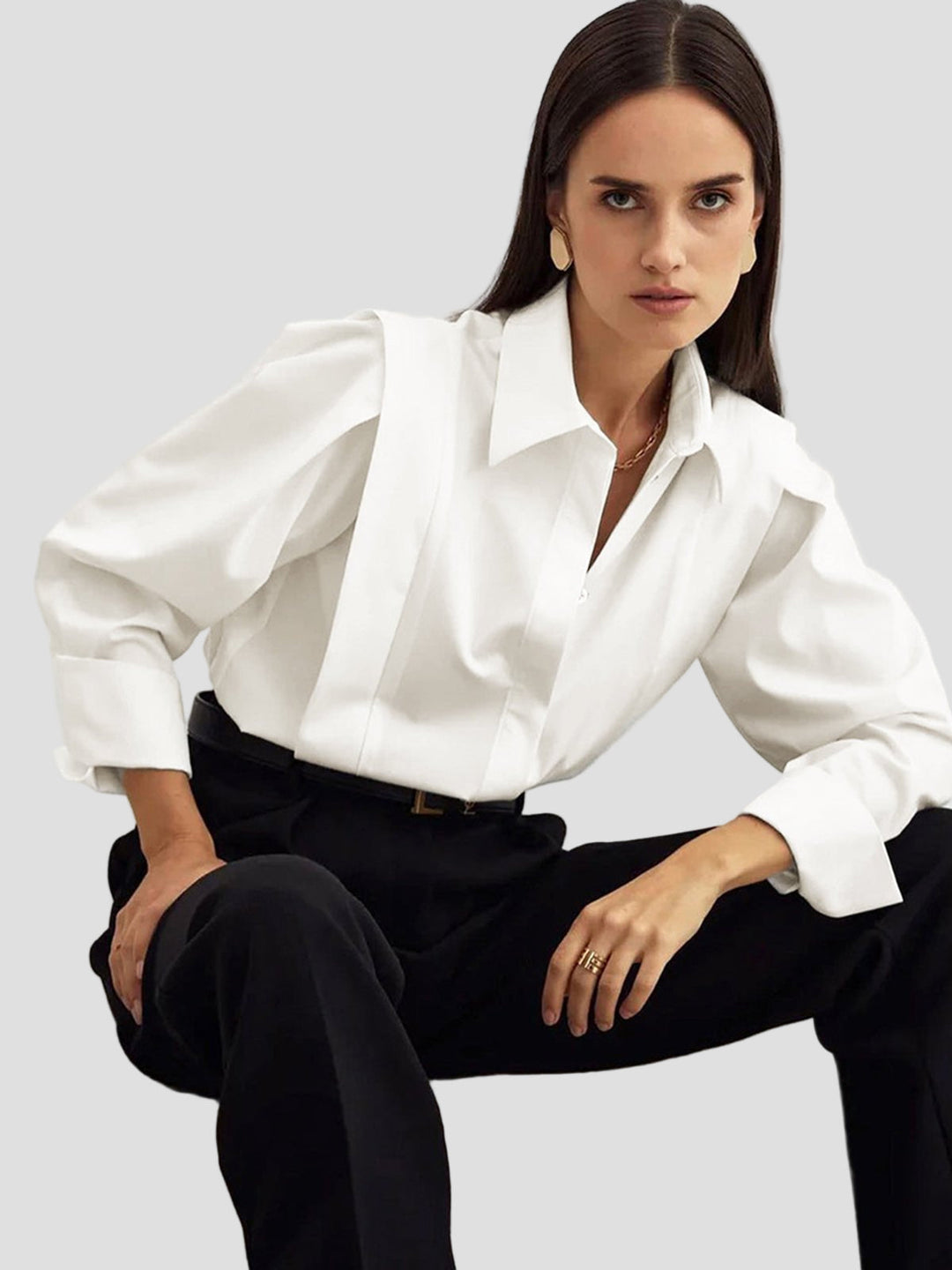 Stylish women's long sleeve shirt with a flattering square neck and button-down front.
