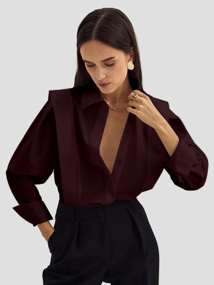 Classic women's button-down shirt with an elegant square neckline. Perfect for sophisticated and casual styles.