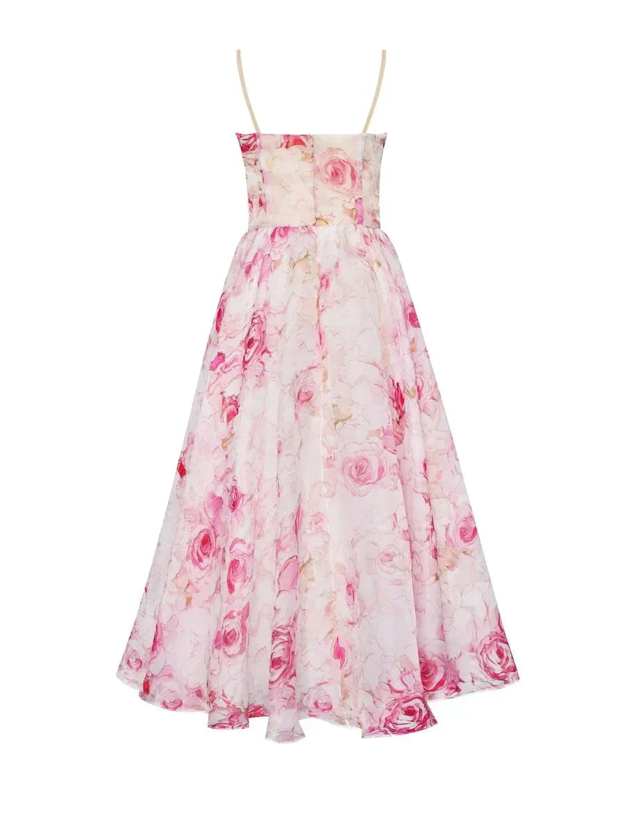 Apricot elegant strapless floral print cocktail dress. Perfect formal wear or special occasion evening gown.