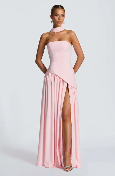 Stylish women's strapless maxi dress. Perfect flowing gown for formal events, parties & special occasions.