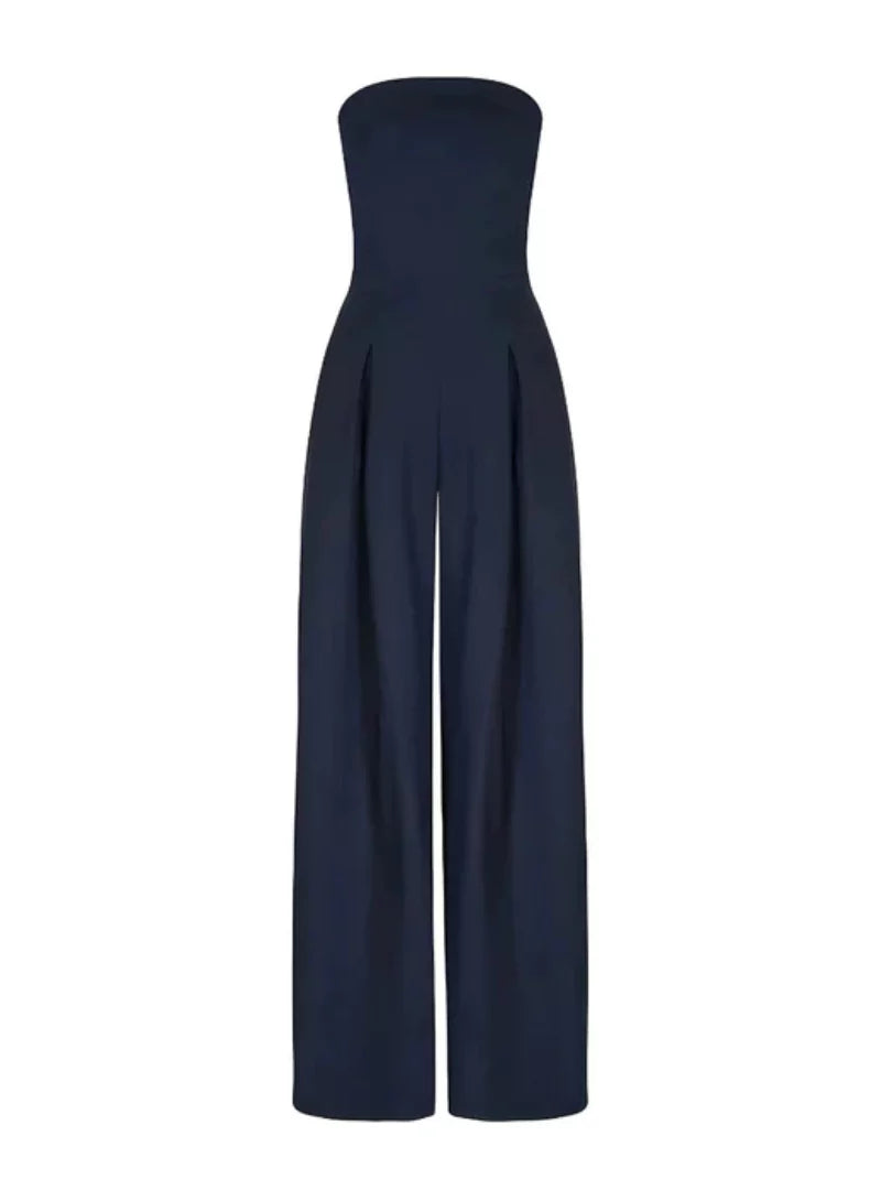 Chic women's strapless wide-leg jumpsuit, ideal for summer parties, evening events & weddings.