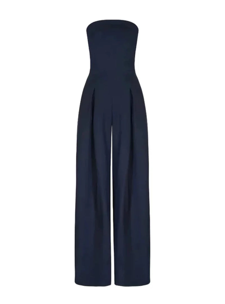 Chic women's strapless wide-leg jumpsuit, ideal for summer parties, evening events & weddings.