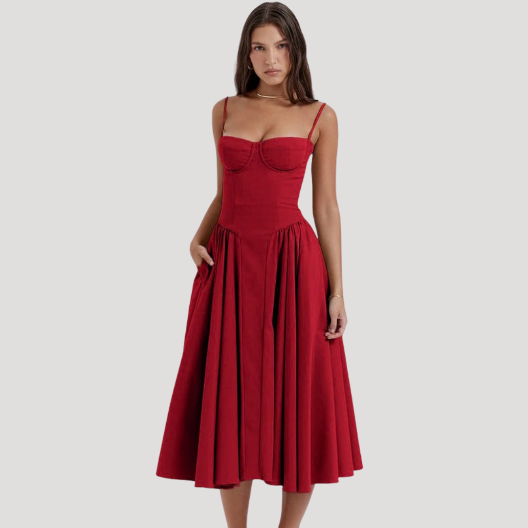 Formal midi dress for women, ideal for weddings, proms, or evening galas, with a flattering A-line silhouette.