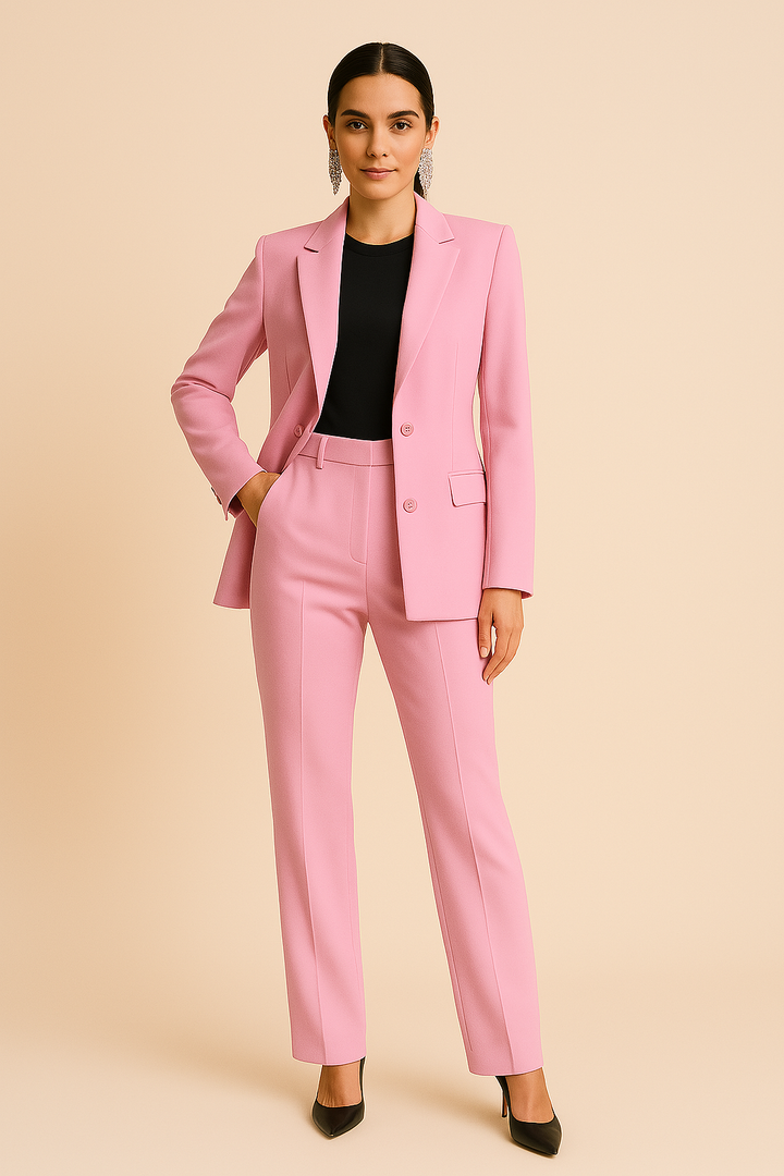 Elegant women's tailored blazer & pants suit set, perfect for professional office wear & business meetings.