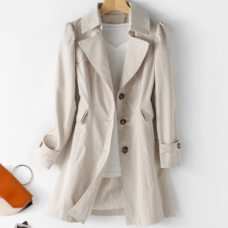 Elegant women's tailored trench coat, perfect for office or classic casual style.