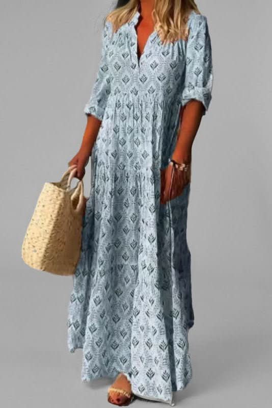 Grey elegant tiered maxi dress for women, flowy and chic, perfect for summer or special occasions.