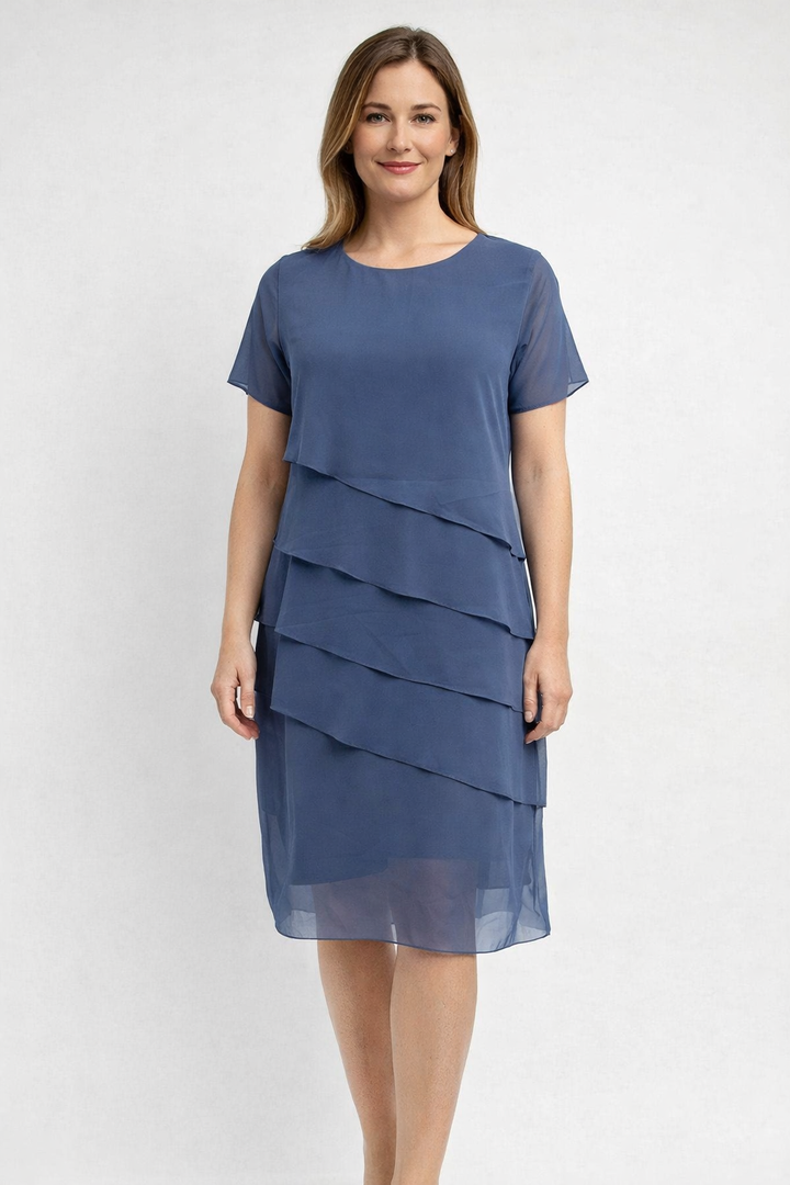 Sophisticated women's party midi dress with elegant tiered design & comfortable flattering fit.