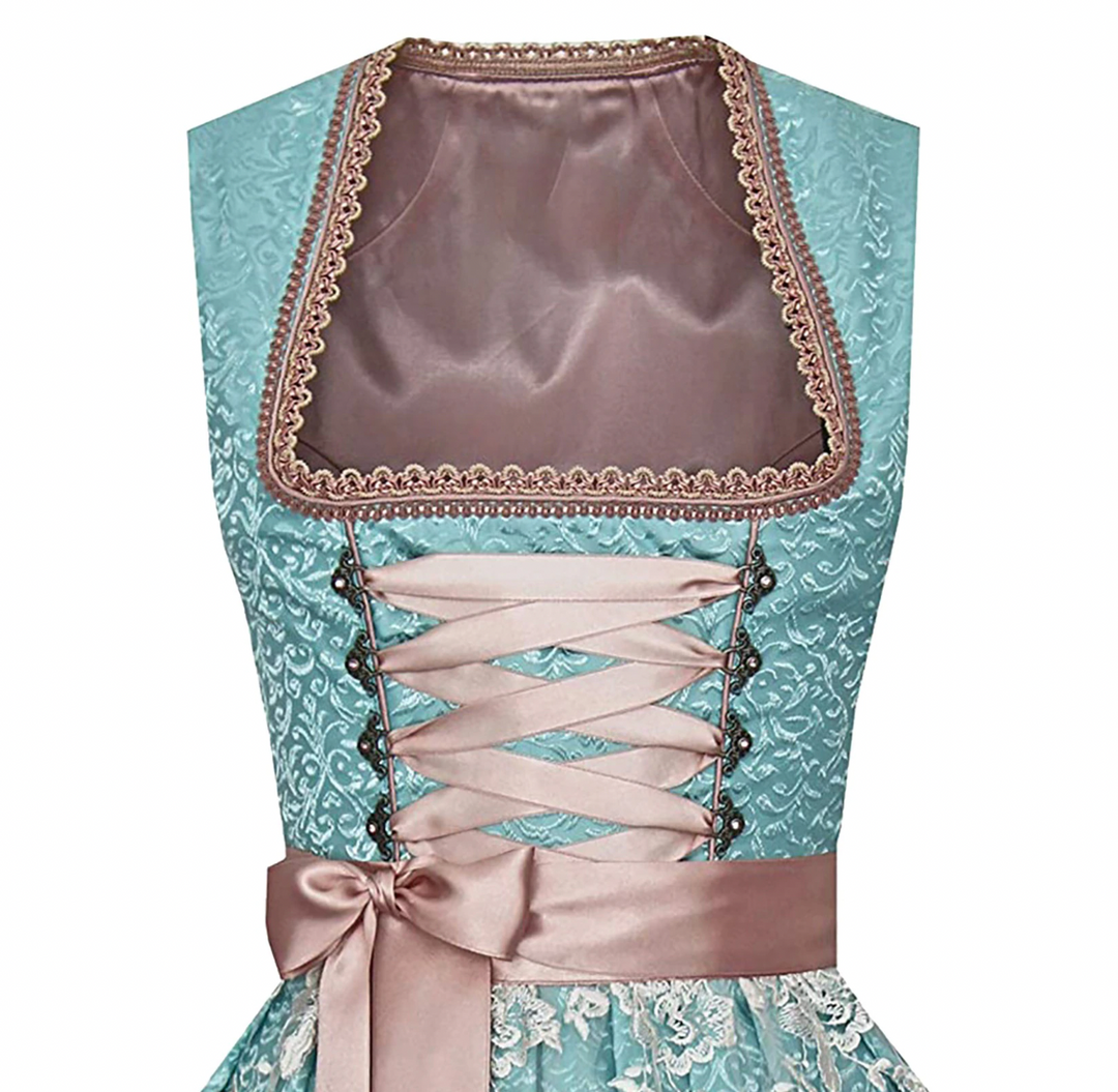 Elegant women's traditional Bavarian dirndl dress for Oktoberfest, featuring a festive midi length and cultural design.