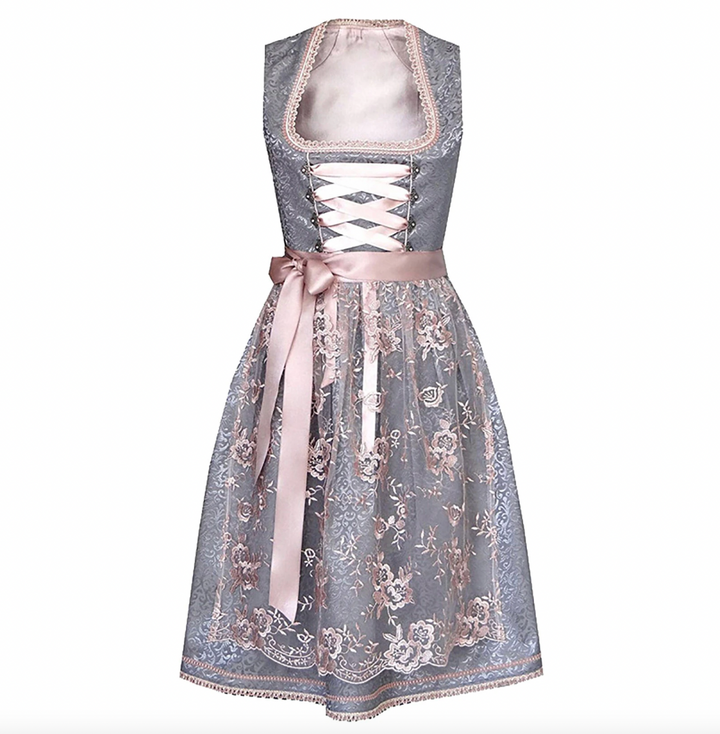 Festive women's midi dirndl dress, an elegant traditional Bavarian costume ideal for Oktoberfest & parties.