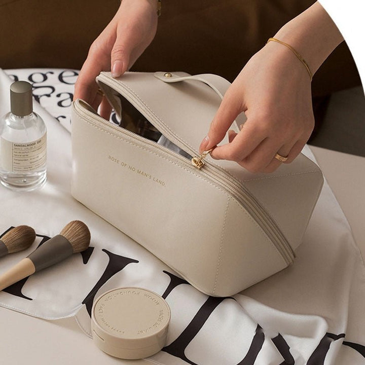 Chic women's cosmetic organizer bag, ideal for portable makeup storage, travel, and daily essentials.