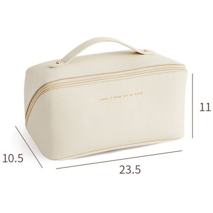 Compact women's travel cosmetic bag, an elegant accessory for organizing makeup & toiletries.