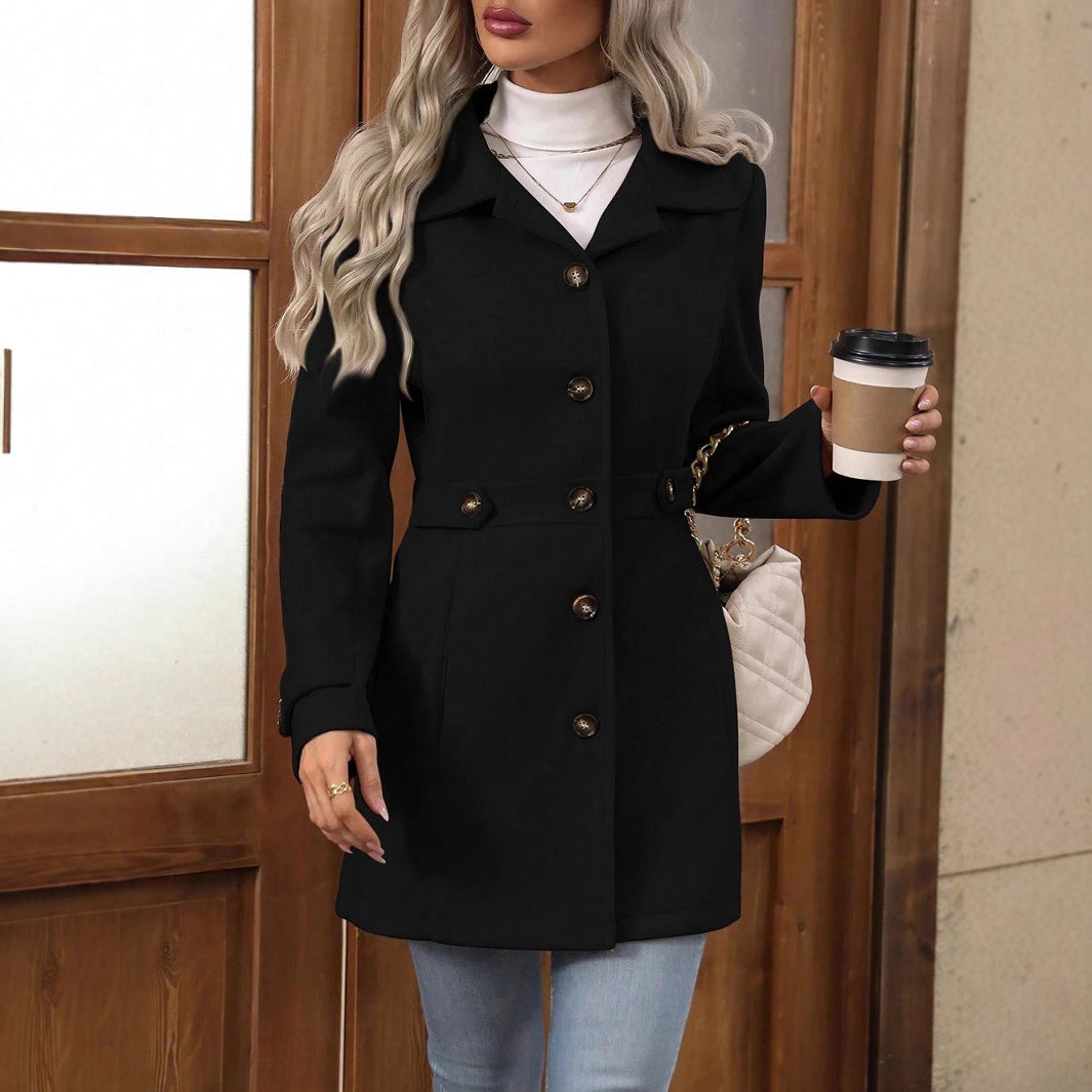 Sophisticated women's trench coat with adjustable belt, perfect elegant outerwear for classic fall fashion.