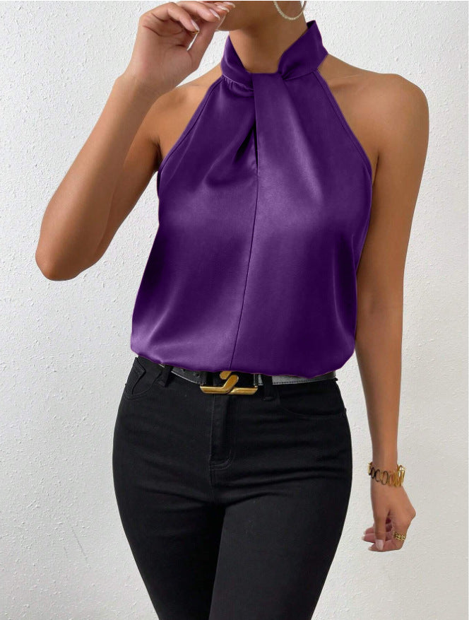 Front view of the versatile women's twist knot neck top, elegant design for daily wear.