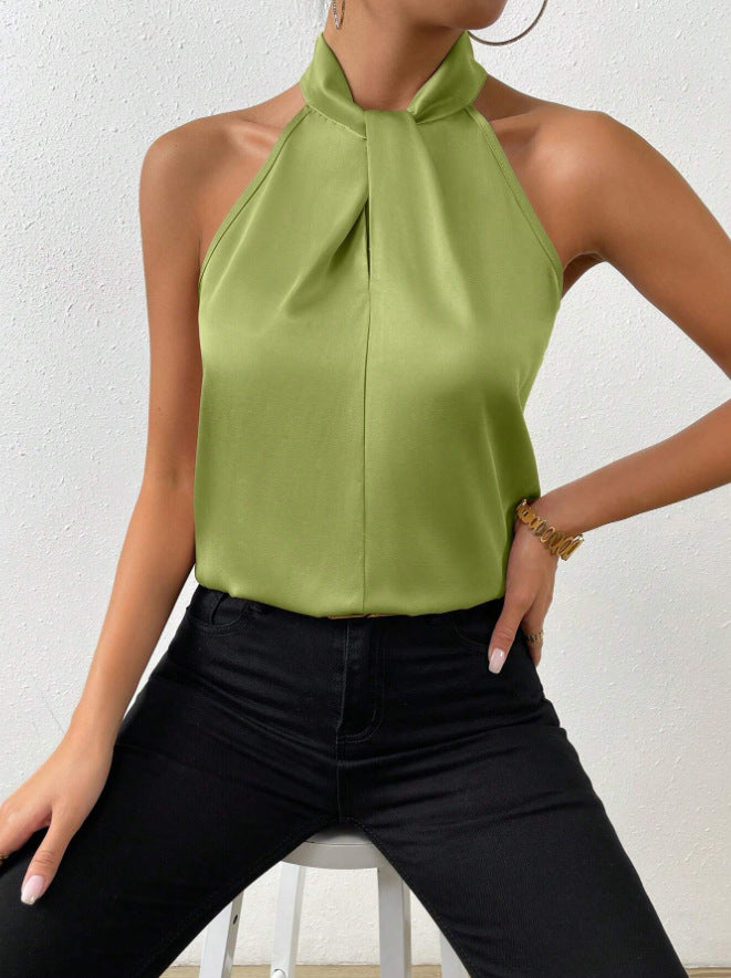 Textured women's short sleeve elegant twist knot top, a stylish addition to any wardrobe.