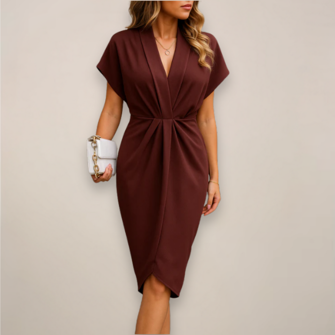 Versatile women's twist knot V-neck bodycon midi dress, excellent for cocktail parties, date nights, or special events.