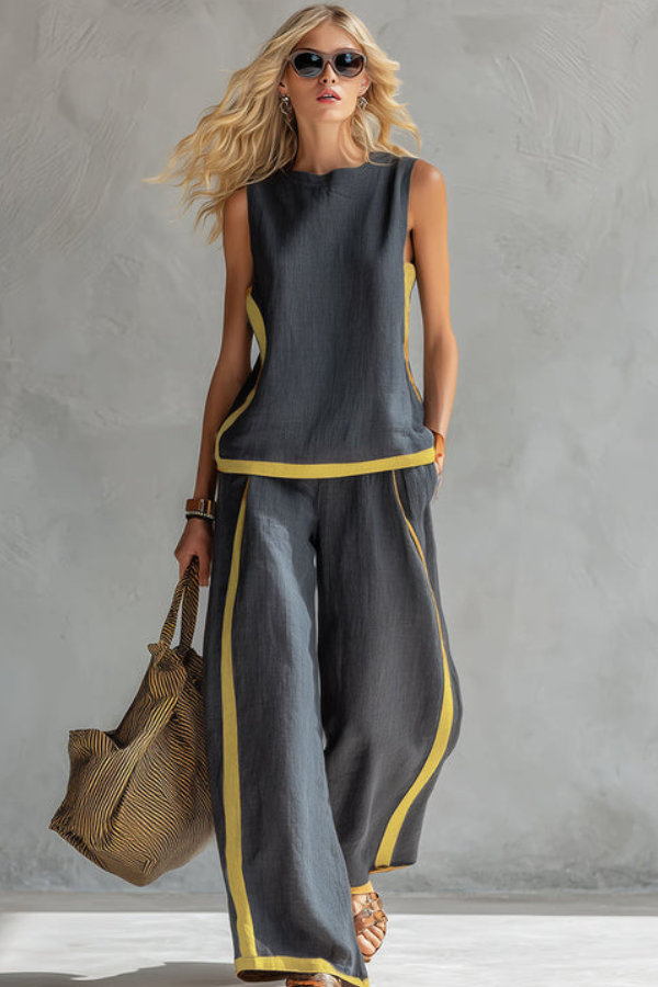 Elegant women's two-piece co-ord set in a chic solid color, perfect for sophisticated summer style.