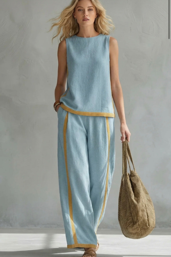 Stylish women's elegant two-piece co-ord clothing set, ideal for a chic and comfortable summer fashion.