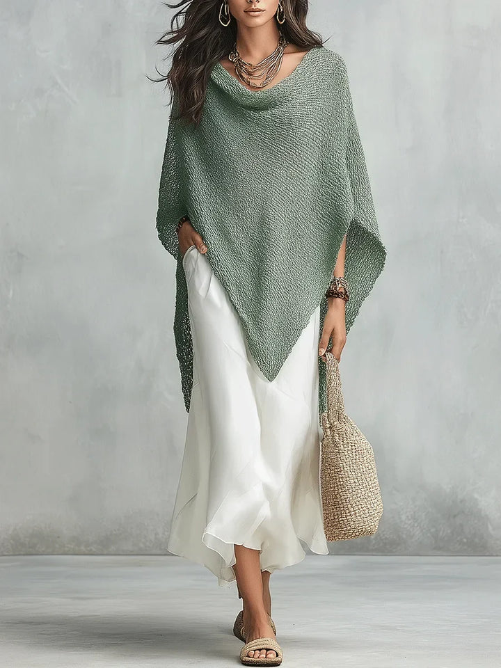Women's elegant batwing poncho & maxi dress two-piece set. Relaxed fit, versatile for casual or dressy wear.