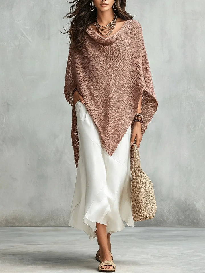 Versatile women's two-piece poncho maxi dress set. Features batwing sleeves, relaxed fit, comfortable and elegant.