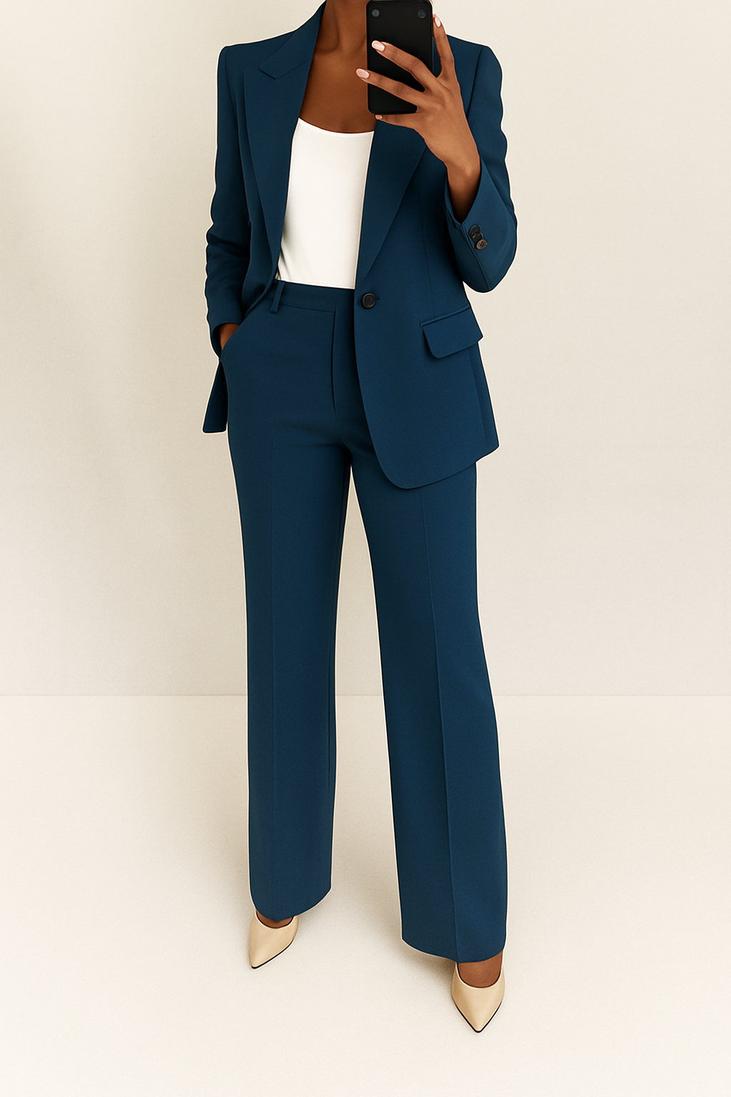 Empowering women's formal suit: a stylish blazer & wide-leg pants set for professional and elegant office wear.