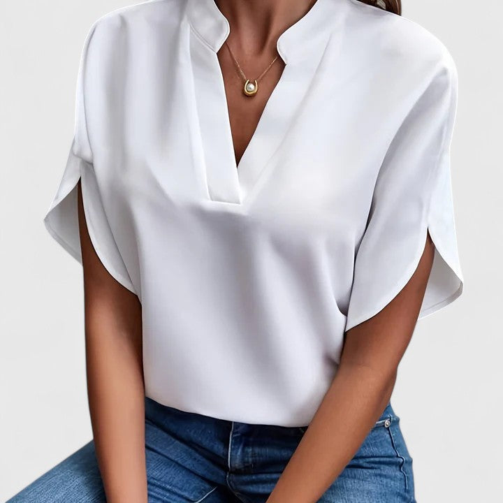 Elegant women's v-neck blouse, perfect for versatile everyday wear & chic spring fashion.