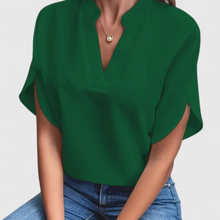 Chic women's v-neck blouse. Elegant long sleeve top, perfect for versatile casual & everyday wear.