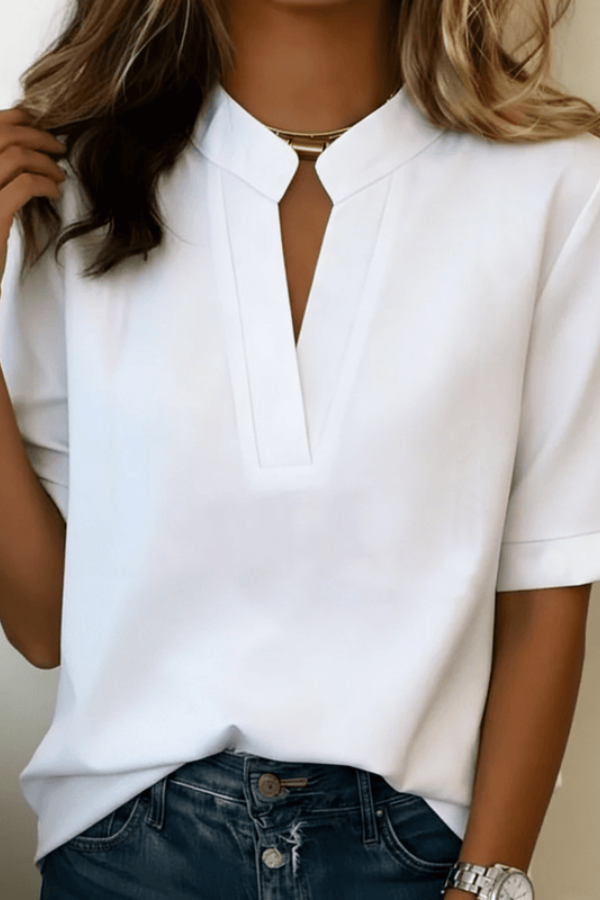 Women's elegant V-neck blouse, a versatile top for casual, office, or everyday fashion. Comfortable wear.