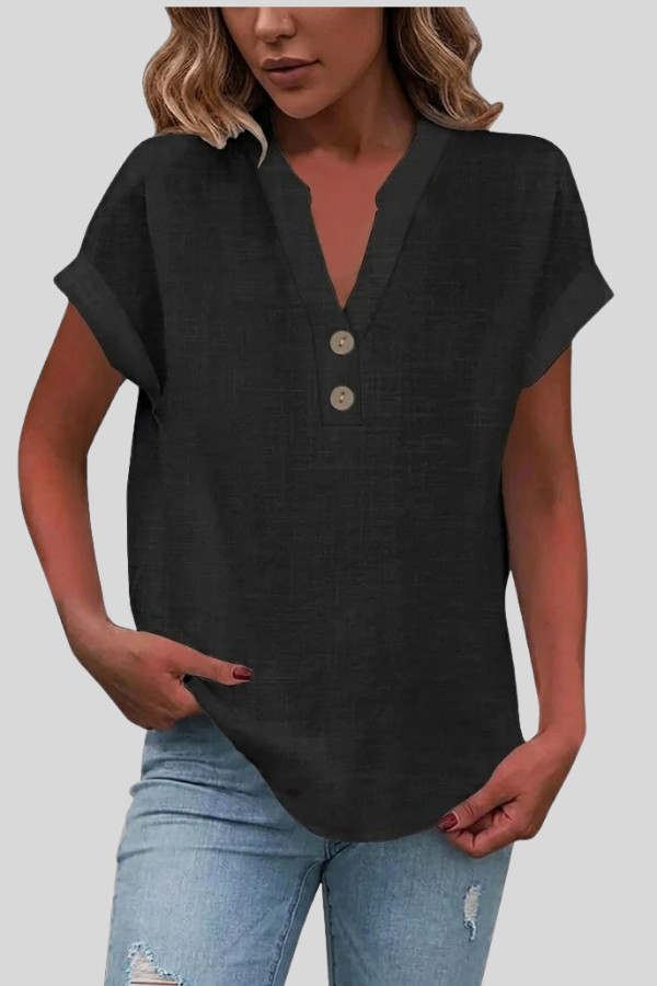 Everyday elegant women's blouse, V-neck & button-front, suitable for versatile work & summer wear.
