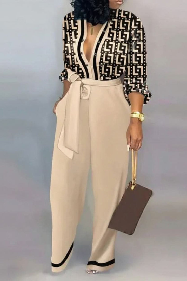 Elegant women's V-neck jumpsuit for effortless chic style, perfect for casual or dressed-up occasions.