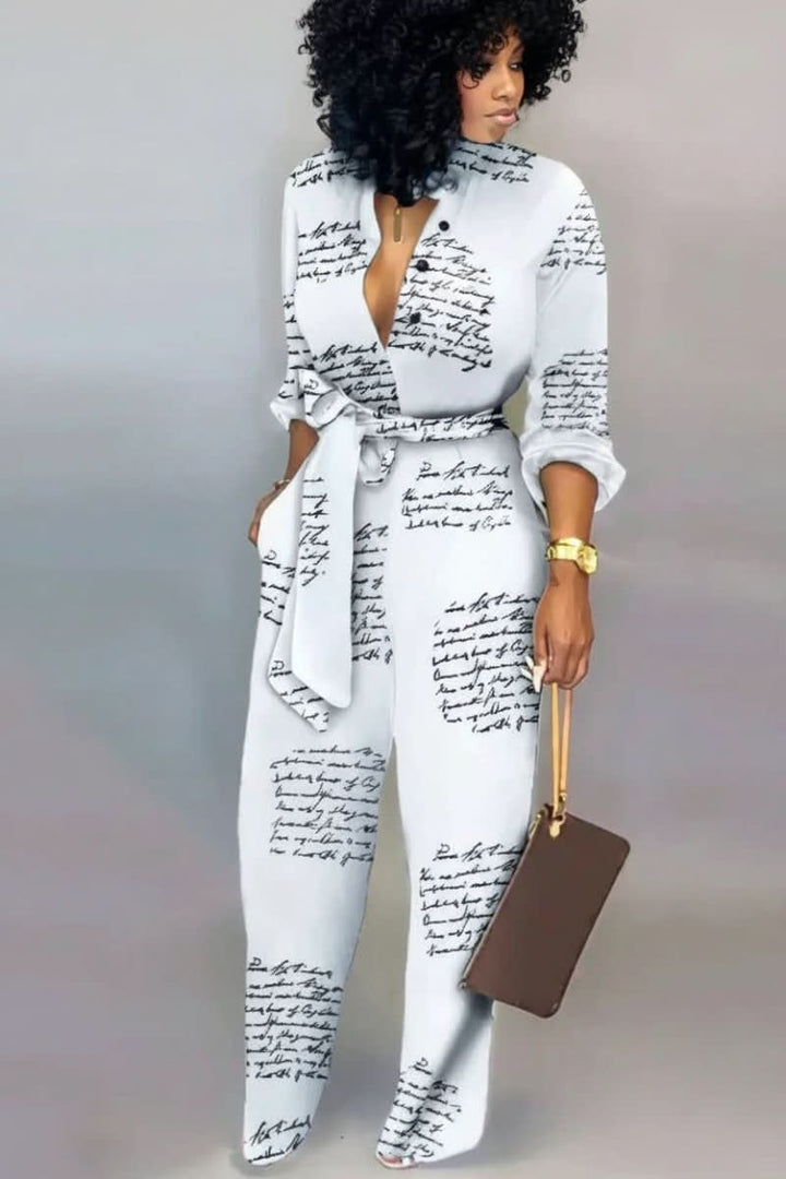 Chic V-neck jumpsuit for women, offering effortless style and comfort, a perfect one-piece outfit.