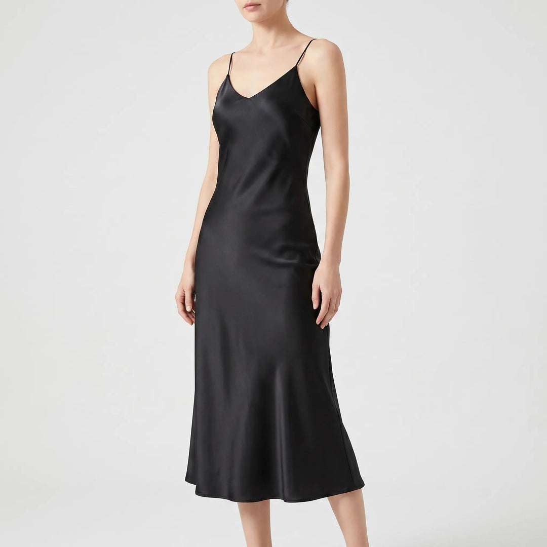 Sophisticated women's V-neck sleeveless midi dress, an elegant choice for any occasion, from casual to formal.