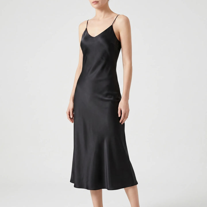 Sophisticated women's V-neck sleeveless midi dress, an elegant choice for any occasion, from casual to formal.