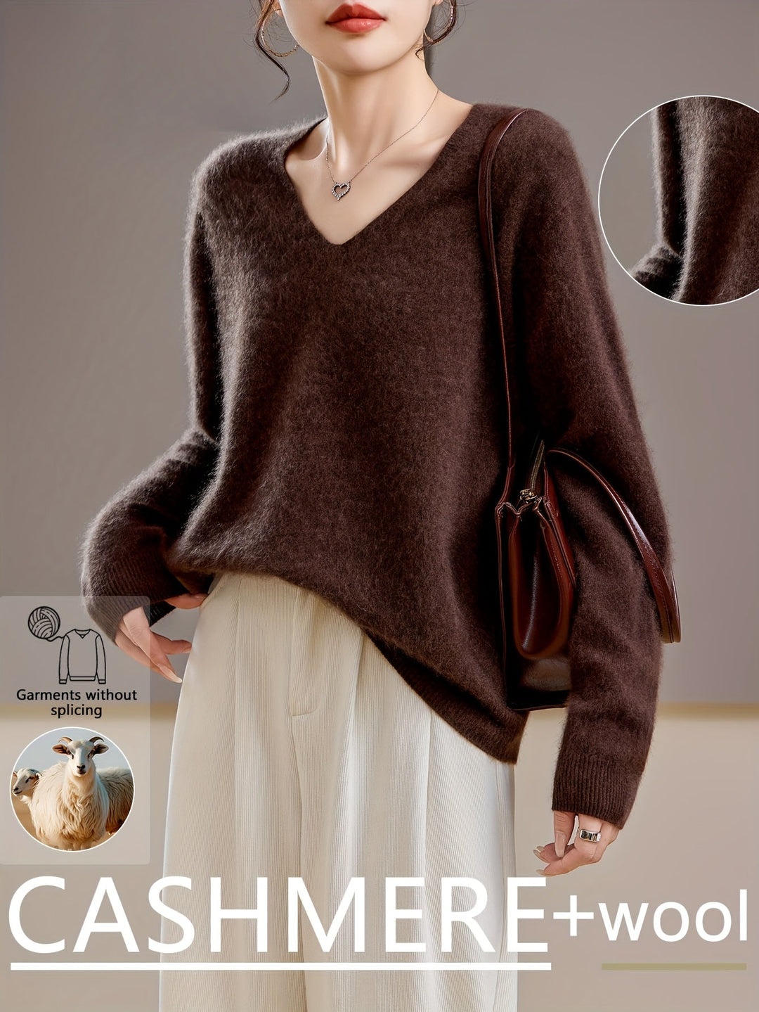 Elegant women's V-neck sweater in a relaxed fit, perfect for office or chic casual wear.