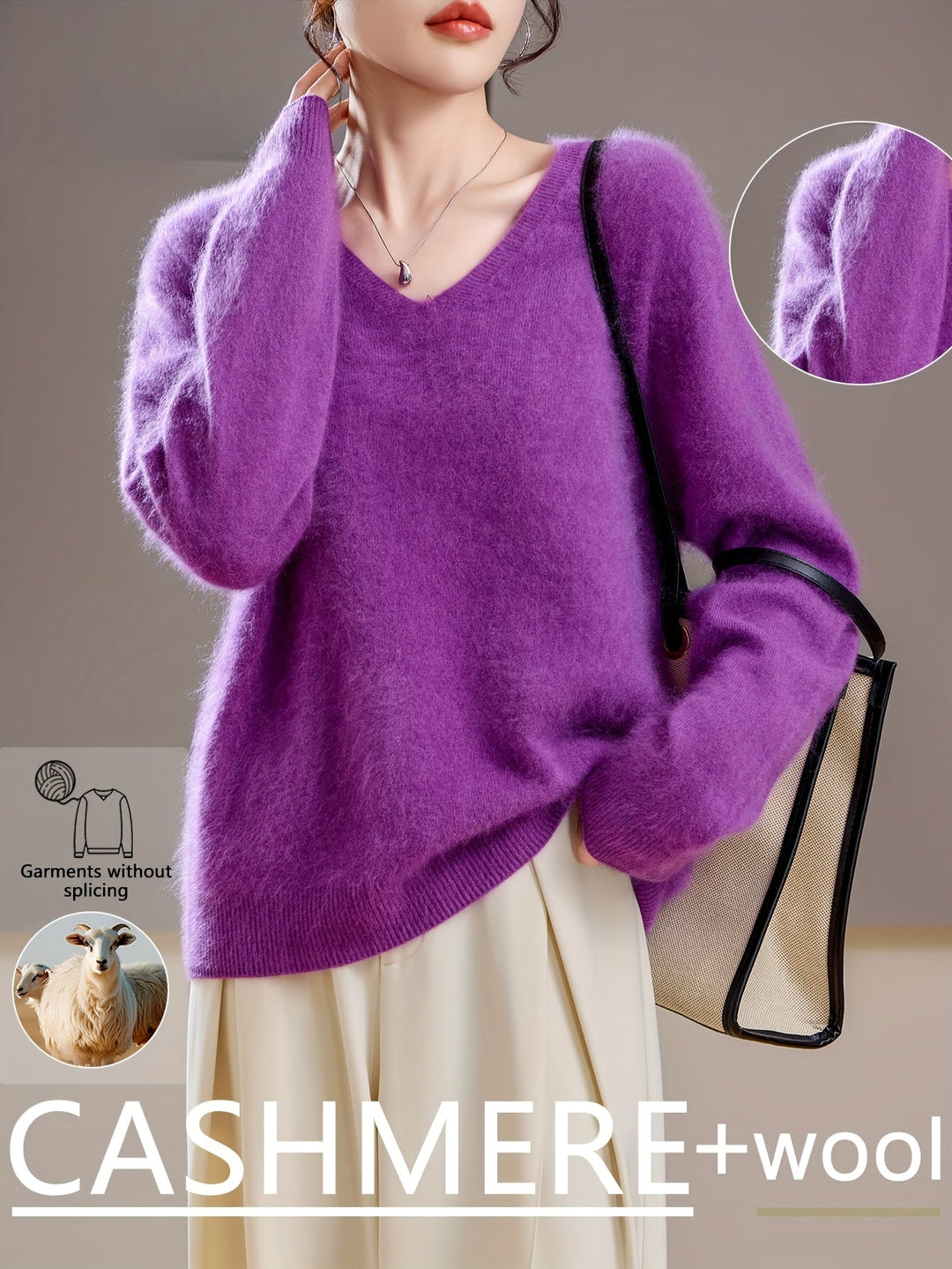 Cozy women's oversized V-neck sweater, ideal for autumn layering and winter fashion.