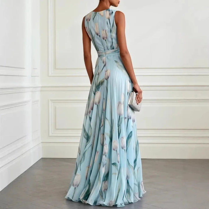 Graceful women's V-neck wrap maxi dress, a versatile piece for elegant occasions or sophisticated daily wear.