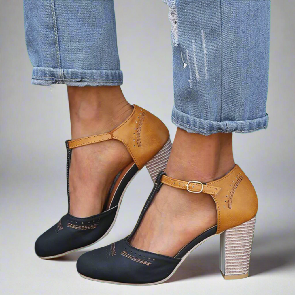 Elegant women's wedding sandals with ankle strap, block heel, and pointed toe. Perfect for formal parties & comfort.