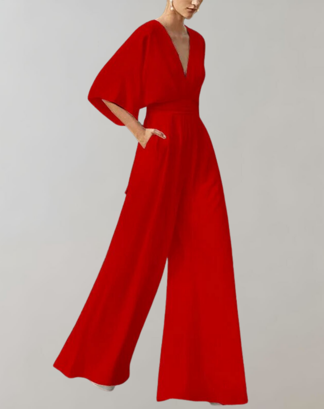 Luxurious women's wide leg evening jumpsuit, ideal formal wear for sophisticated events.