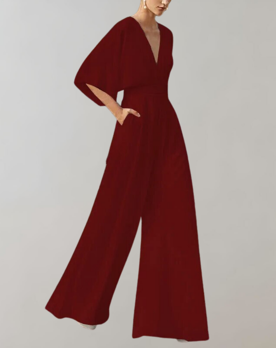 Graceful women's wide leg jumpsuit, a beautiful and elegant evening outfit for parties.