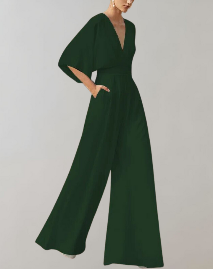 Trendy women's wide leg evening jumpsuit, a chic and comfortable option for any formal event.