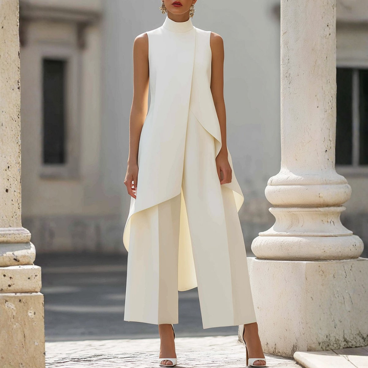 Elegant women's wide-leg jumpsuit with a flattering drop waist, perfect for formal events.