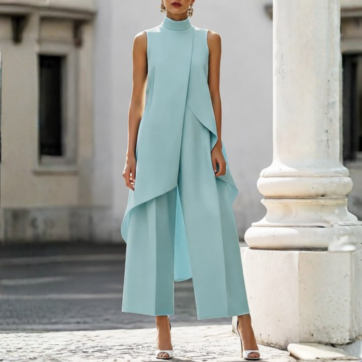 Modern women's wide-leg jumpsuit with drop waist, ideal for party, dinner, or formal evening wear.